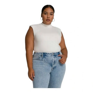 Good American Mock Neck Sleeveless Padded Bodysuit NWT White‎